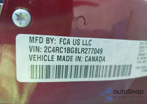 2020 Chrysler Pacifica Touring L z USA, uszkodzony, nr VIN 2C4RC1BG8LR277049